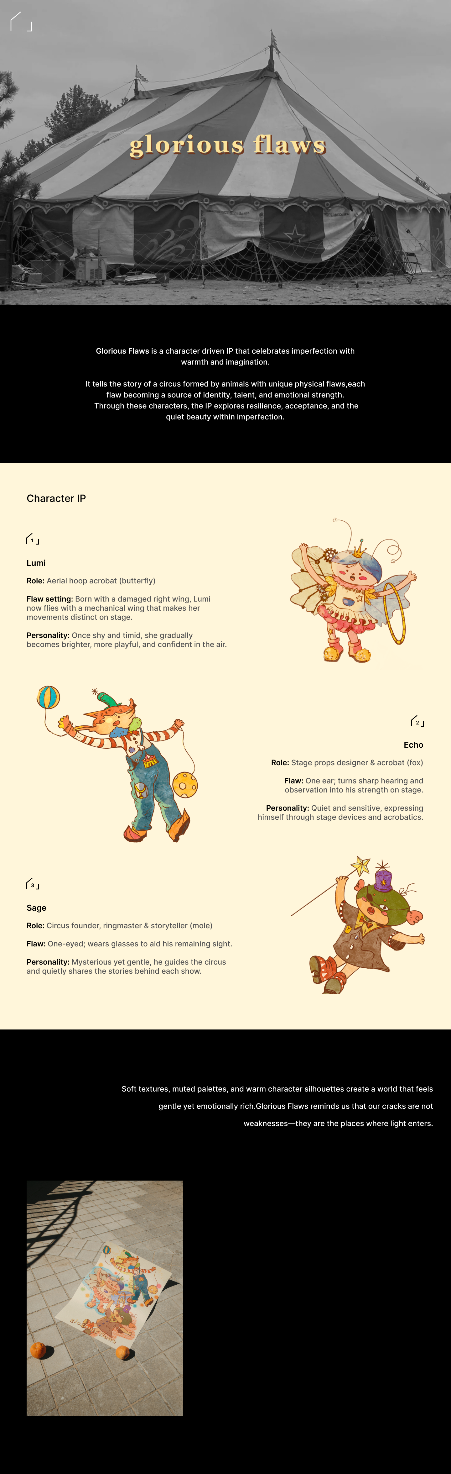 Glorious Flaws character layout